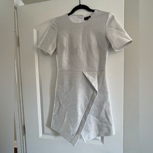 TOPSHOP - Silver Metallic Faux Wrap Asym Dress -Short Sleeves, size U.S. 4